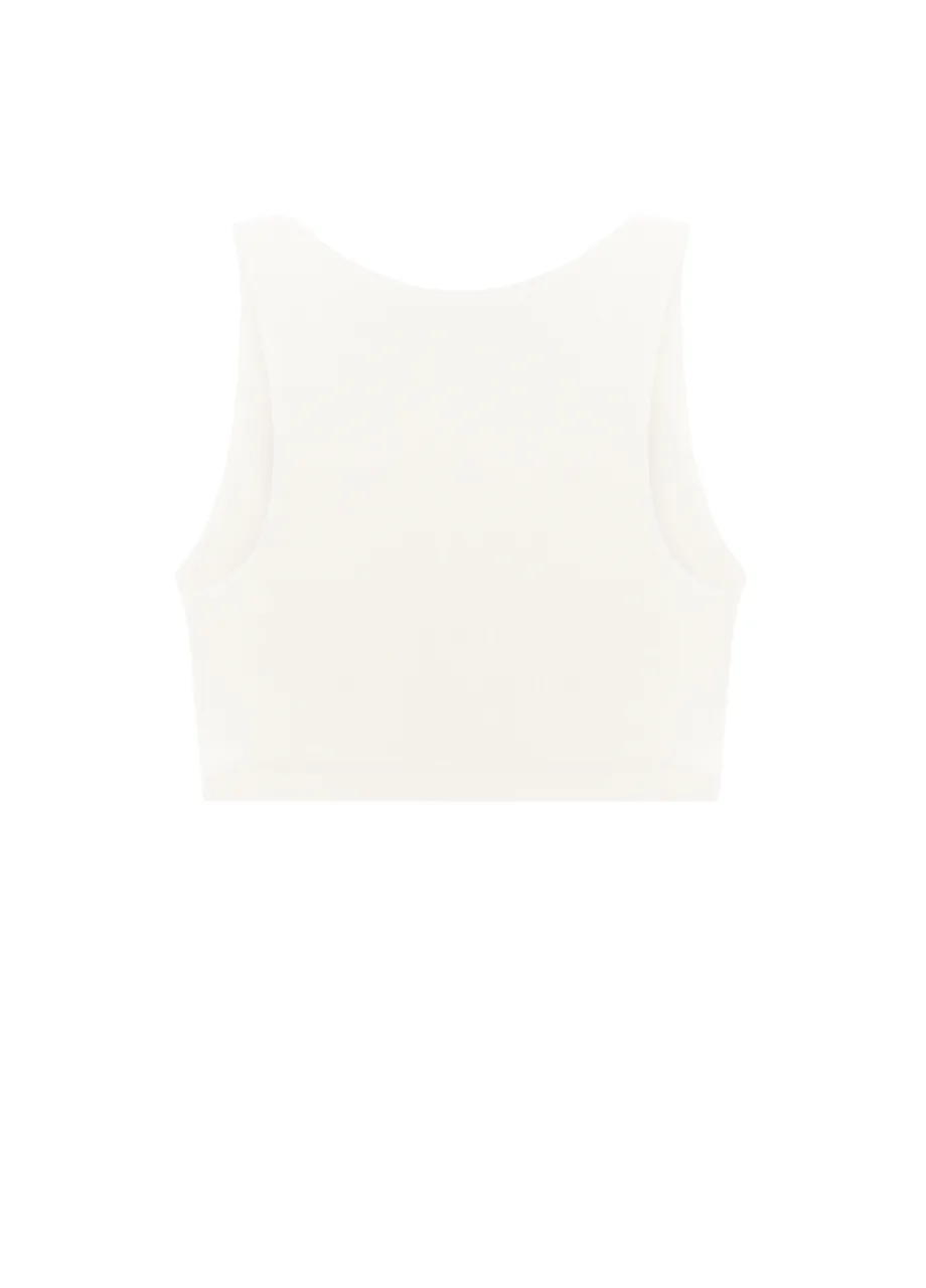 10 › Str/Cd Wear Back view of a plain white sleeveless crop top on a white background