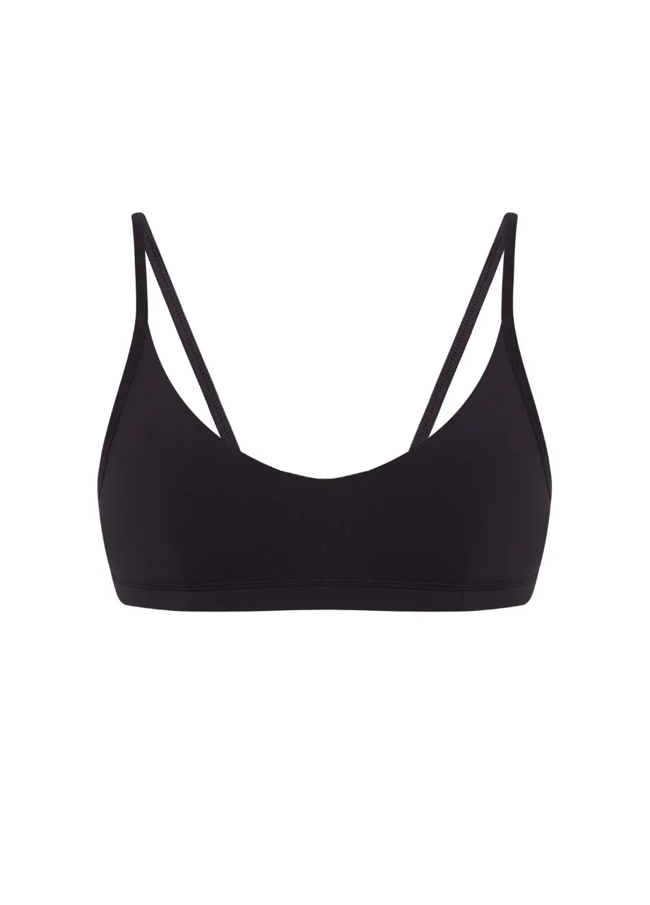 13 › Str/Cd Wear Black bralette with thin straps and a simple, seamless design.