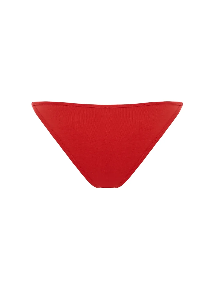 15 › Str/Cd Wear Red bikini bottom with a high-cut leg opening in solid red color.