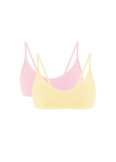 4 Pastel pink and yellow bralette set, overlapping with thin straps, front view