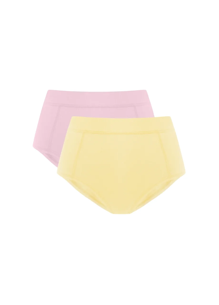6 › Str/Cd Wear Two pastel-colored briefs, pink and yellow, overlapping and laid flat.