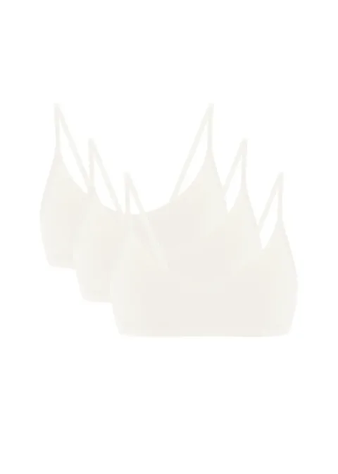 6 White bralette featuring multiple thin straps and a crown-like, scalloped edge, front view (product image).