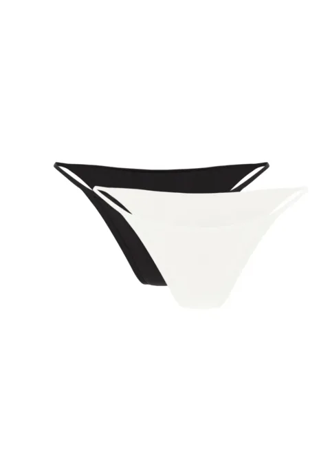 6 Overlap of a black and a white high-cut bikini bottom on a white background.