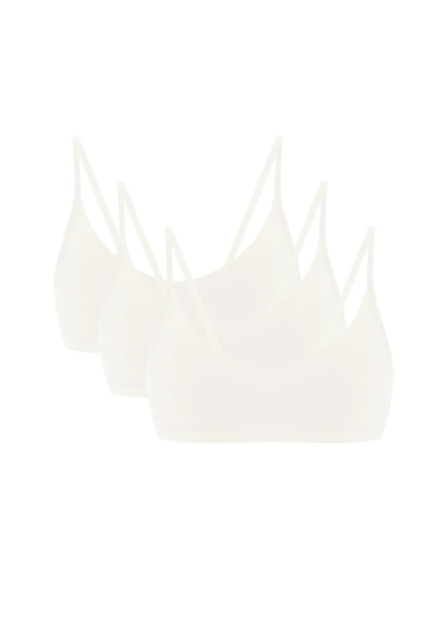 6 › Str/Cd Wear White bralette featuring multiple thin straps and a crown-like, scalloped edge, front view (product image).