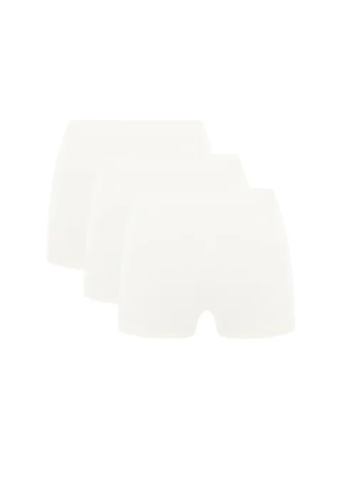 7 Three white boxer shorts arranged in a row on a white background, overlapping slightly.