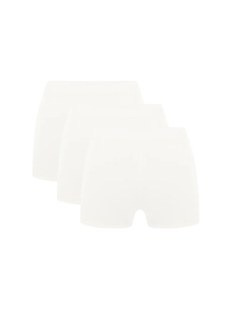 7 › Str/Cd Wear Three white boxer shorts arranged in a row on a white background, overlapping slightly.