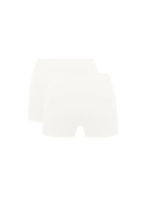8 Cream-colored men's boxer briefs laid flat on a white background, front view.
