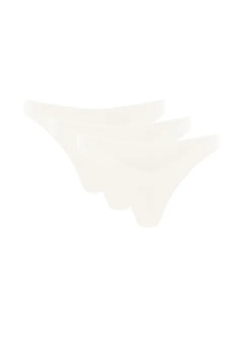 8 Three overlapping white curved shapes arranged diagonally on a white background.