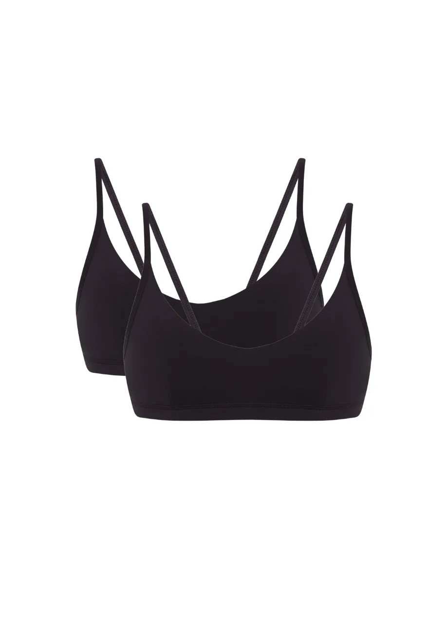 8 › Str/Cd Wear Two black bralettes with thin straps overlapping in front.