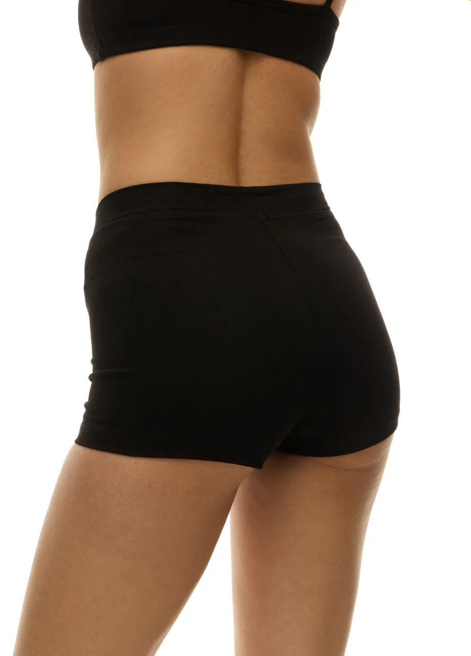 WU131307 › Str/Cd Wear Back view of a person wearing black athletic shorts and a black sports bra.