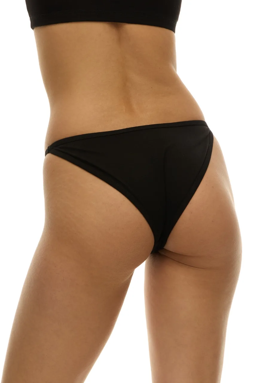 WU131426 › Str/Cd Wear Back view of a person wearing a black bikini bottom, shown from hips to upper thighs.